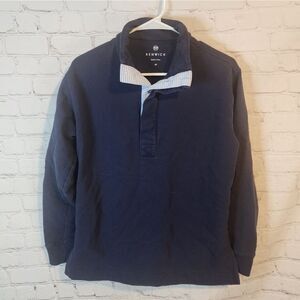 Renwick Men's Navy Lobgsleeve Polo Sweater, Size Medium